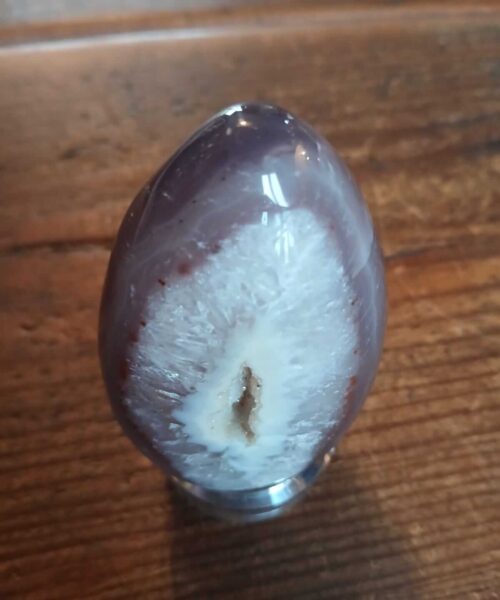 Large Premium Egg 7 High Grade Agate Crystal Geode Aura Egg on Stand 308g - H9xW5xD4.5cm - Image 3