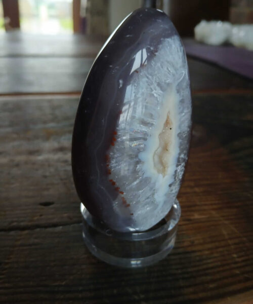 Large Premium Egg 7 High Grade Agate Crystal Geode Aura Egg on Stand 308g - H9xW5xD4.5cm - Image 5