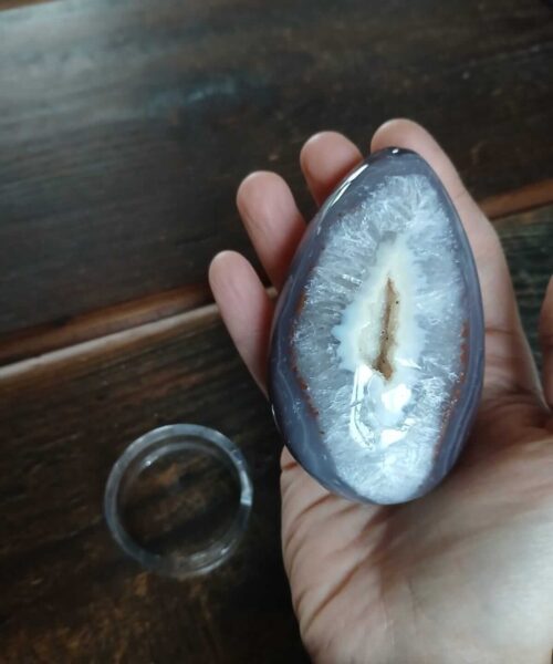 Large Premium Egg 7 High Grade Agate Crystal Geode Aura Egg on Stand 308g - H9xW5xD4.5cm - Image 7