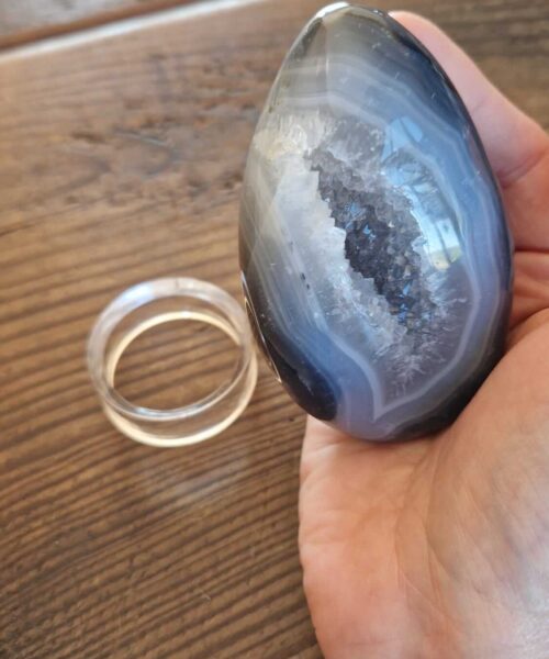 Large Premium Egg 8 High Grade Agate Crystal Geode Aura Egg on Stand 316g - H9.5xW5.5xD5.5cm - Image 7