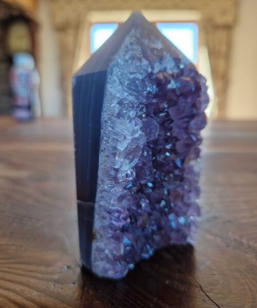 Alternative view of Premium Amethyst Quartz Purple Druzy Side Point 10 Crystal Tower 296g H9xW5.5xD3.5cm