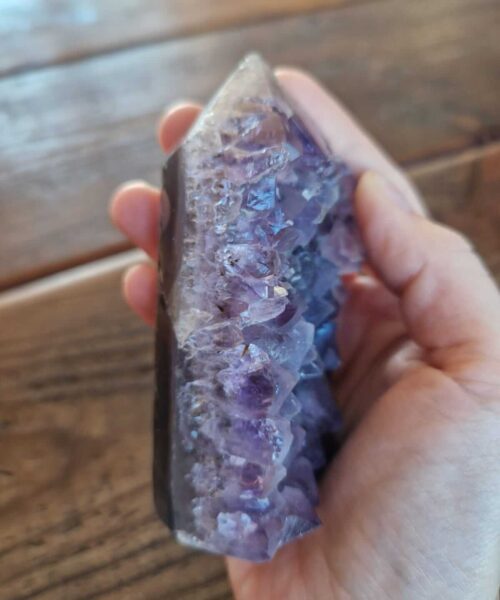 Premium Amethyst Quartz Purple Druzy Side Point 3 Crystal Tower 315g H9.5xW5xD4cm - Image 6