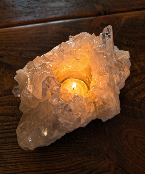 Large Premium Rock Crystal Quartz Candle Holder 1 Clear Crystal White Tealight Holders 966g H7xW16.5xD12.5cm