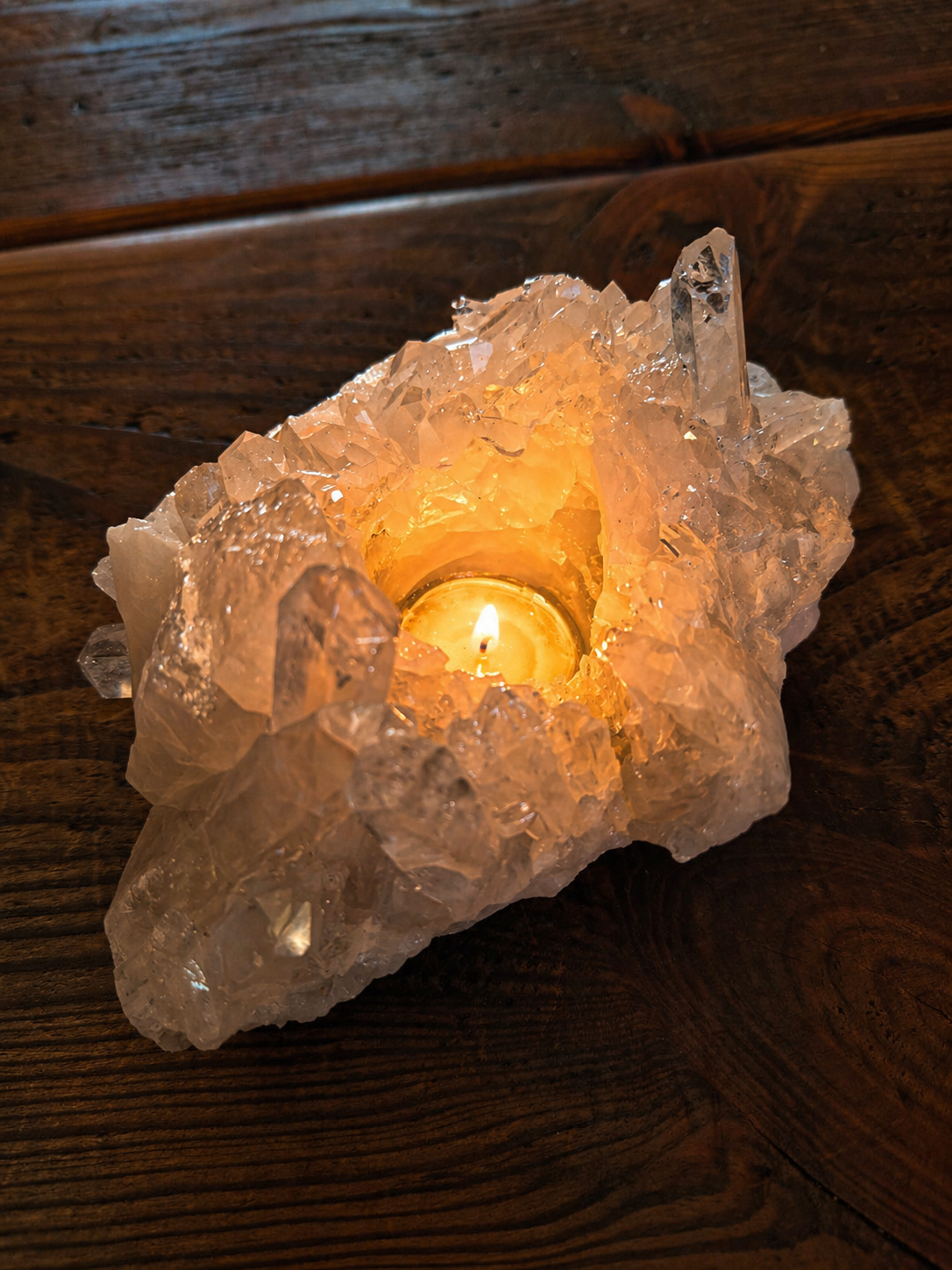 Large Premium Rock Crystal Quartz Candle Holder 1 Clear Crystal White Tealight Holders 966g H7xW16.5xD12.5cm