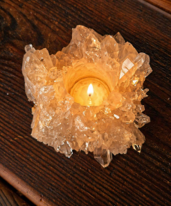 Large Premium Rock Crystal Quartz Candle Holder 14 Clear Crystal White Tealight Holders 769g H6xW13xD13cm
