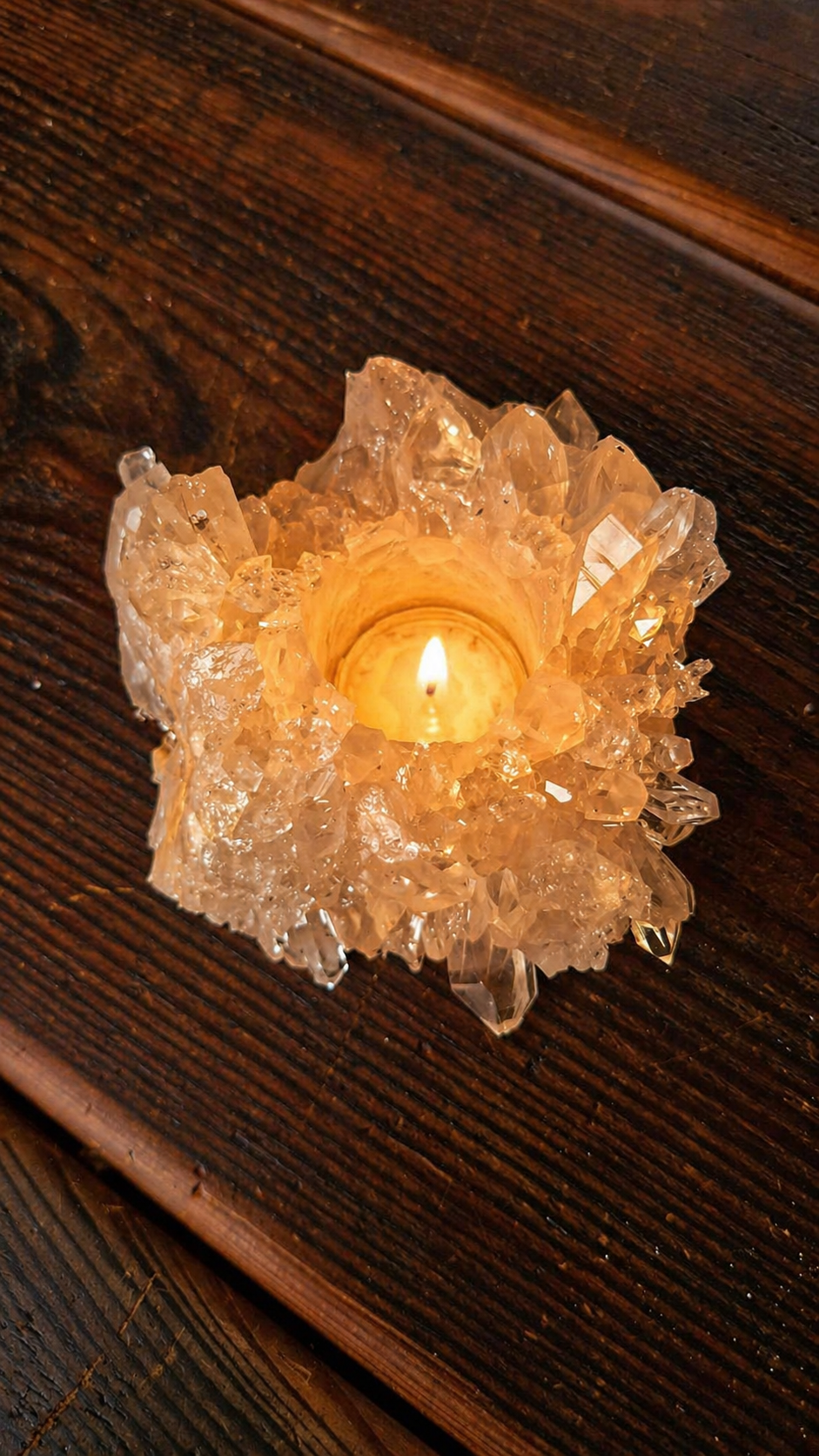 Large Premium Rock Crystal Quartz Candle Holder 14 Clear Crystal White Tealight Holders 769g H6xW13xD13cm