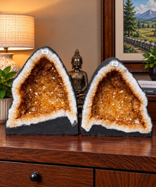Citrine Geode Pair 431 & 432 Crystal Cluster Druzy Premium Grade 19kg each H35xW33xD18cm (can split)