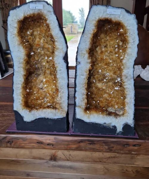 Tall Citrine Geode PAIR 453 & 454 Crystal Cluster Druzy Premium Grade 19kg each H45xW23xD18cm - Image 10
