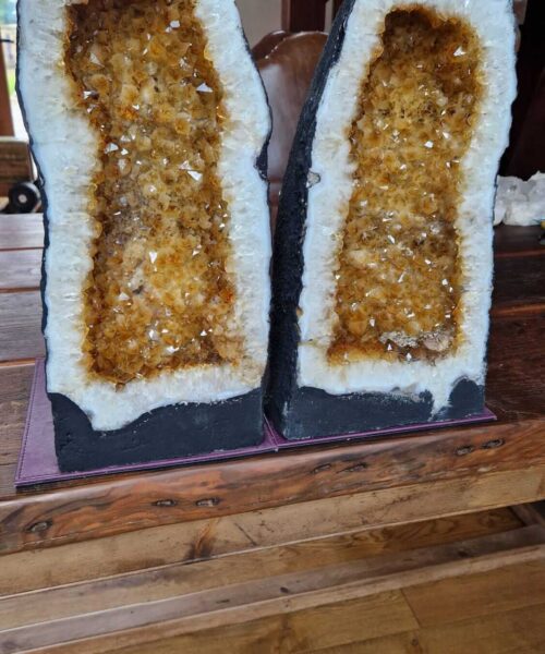 Tall Citrine Geode PAIR 453 & 454 Crystal Cluster Druzy Premium Grade 19kg each H45xW23xD18cm - Image 3