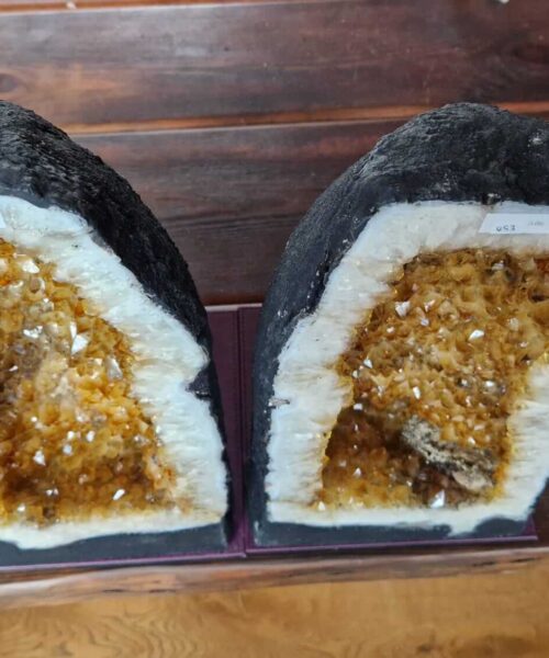 Tall Citrine Geode PAIR 453 & 454 Crystal Cluster Druzy Premium Grade 19kg each H45xW23xD18cm - Image 6