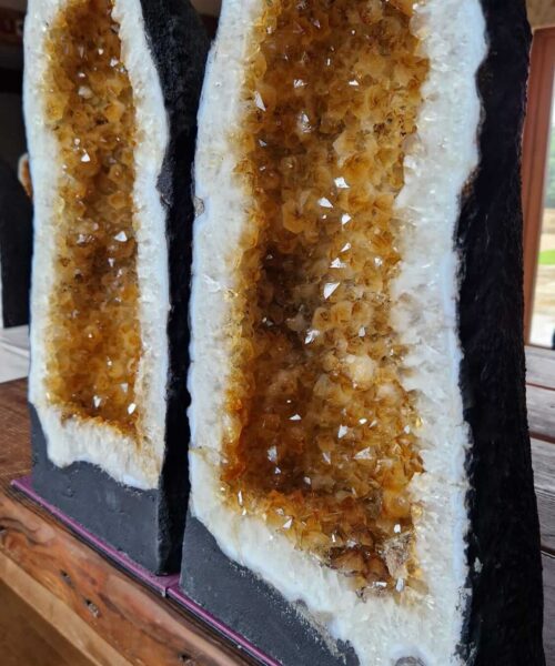 Tall Citrine Geode PAIR 453 & 454 Crystal Cluster Druzy Premium Grade 19kg each H45xW23xD18cm - Image 7