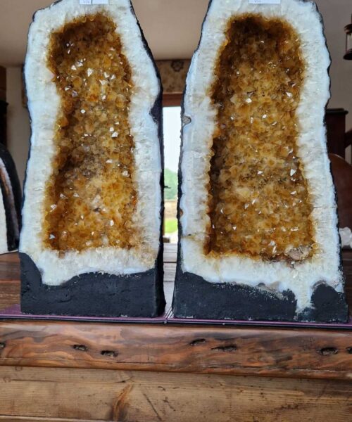 Tall Citrine Geode PAIR 453 & 454 Crystal Cluster Druzy Premium Grade 19kg each H45xW23xD18cm - Image 8