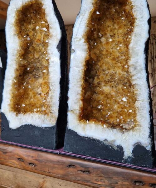 Tall Citrine Geode PAIR 453 & 454 Crystal Cluster Druzy Premium Grade 19kg each H45xW23xD18cm - Image 9