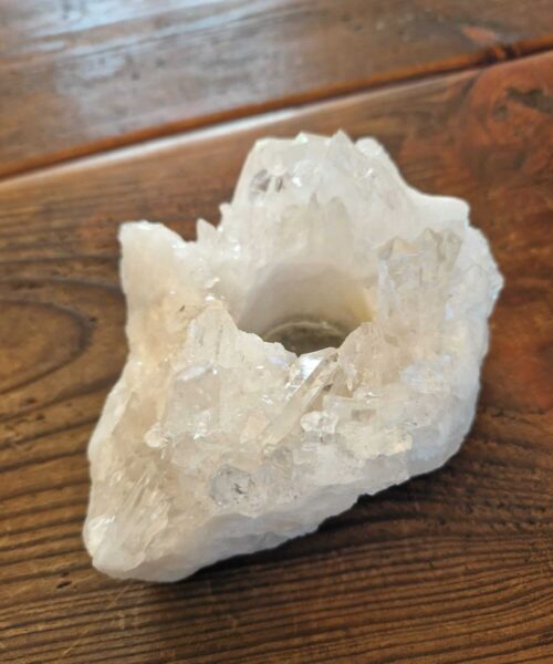Large Premium Rock Crystal Quartz Candle Holder 1 Clear Crystal White Tealight Holders 966g H7xW16.5xD12.5cm - Image 3