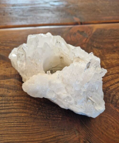 Large Premium Rock Crystal Quartz Candle Holder 1 Clear Crystal White Tealight Holders 966g H7xW16.5xD12.5cm - Image 4