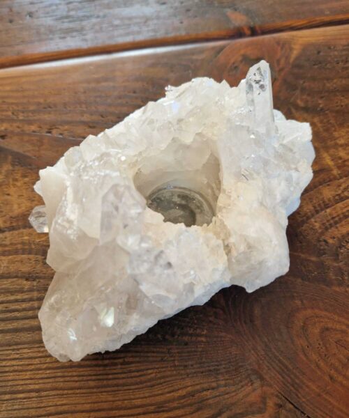Large Premium Rock Crystal Quartz Candle Holder 1 Clear Crystal White Tealight Holders 966g H7xW16.5xD12.5cm - Image 5
