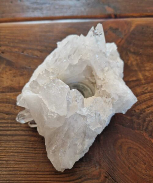 Large Premium Rock Crystal Quartz Candle Holder 1 Clear Crystal White Tealight Holders 966g H7xW16.5xD12.5cm - Image 6