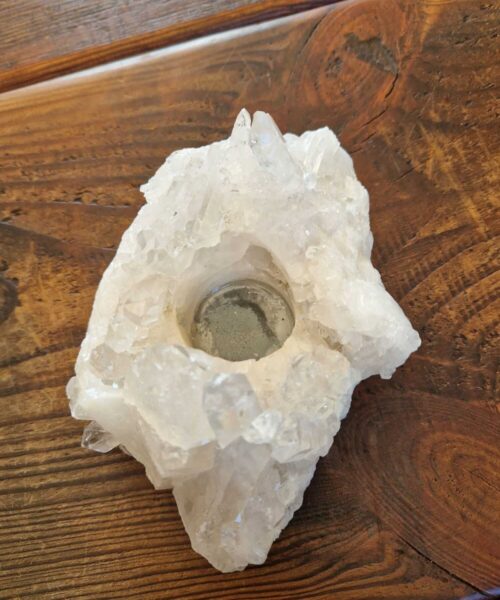 Large Premium Rock Crystal Quartz Candle Holder 1 Clear Crystal White Tealight Holders 966g H7xW16.5xD12.5cm - Image 9