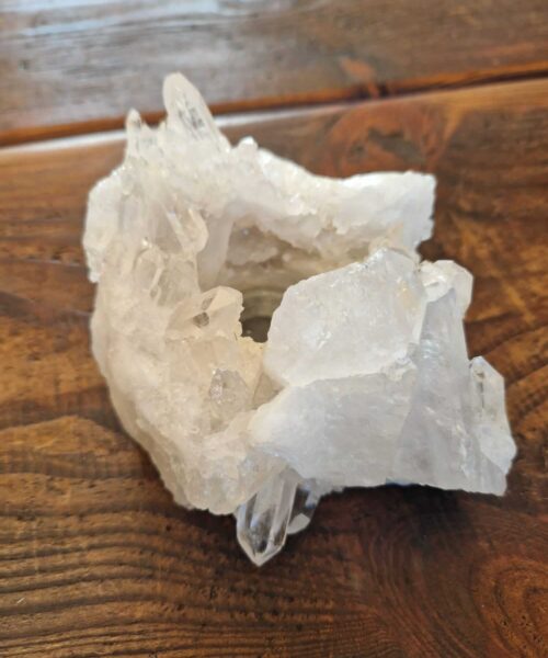 Large Premium Rock Crystal Quartz Candle Holder 1 Clear Crystal White Tealight Holders 966g H7xW16.5xD12.5cm - Image 10