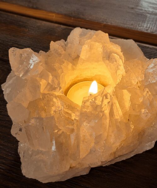 Large Premium Rock Crystal Quartz Candle Holder 15 Clear Crystal White Tealight Holders 1.234g H8xW14xD12.5cm