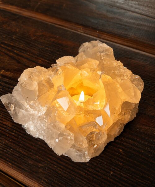Large Premium Rock Crystal Quartz Candle Holder 16 Clear Crystal White Tealight Holders 1.295g H7xW15xD11.5cm