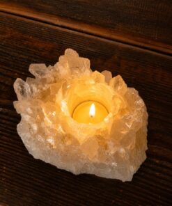 Large Premium Rock Crystal Quartz Candle Holder 17 Clear Crystal White Tealight Holders 1.066g H6xW13.5xD11cm