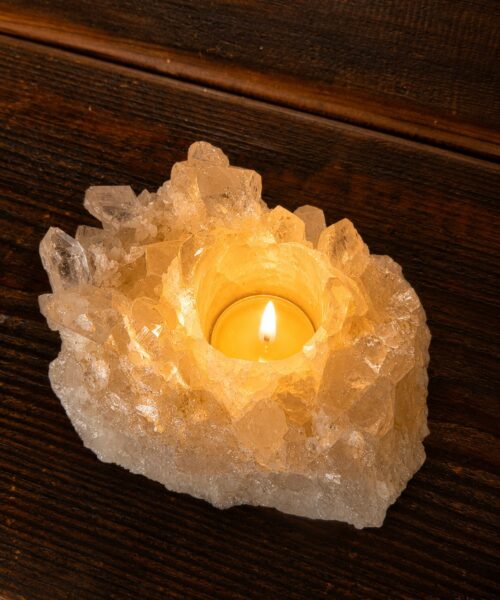 Large Premium Rock Crystal Quartz Candle Holder 17 Clear Crystal White Tealight Holders 1.066g H6xW13.5xD11cm