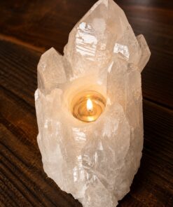 Large Premium Rock Crystal Quartz Candle Holder 20 Clear Crystal White Tealight Holders 982g H6xW16xD10cm