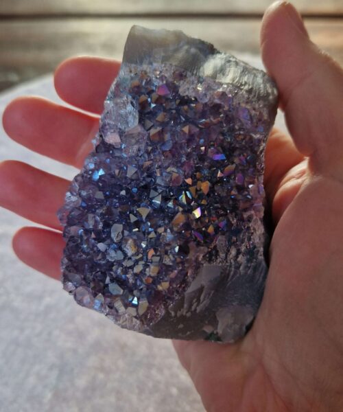 Premium High Grade Amethyst Angel Aura Druzy 242 Mini Geode Cluster Piece Cut Base 255g H7.5xW6.5xD5cm - Image 5
