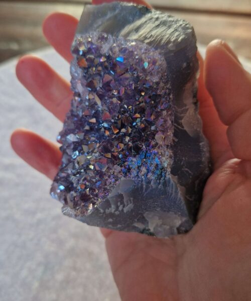 Premium High Grade Amethyst Angel Aura Druzy 242 Mini Geode Cluster Piece Cut Base 255g H7.5xW6.5xD5cm - Image 6