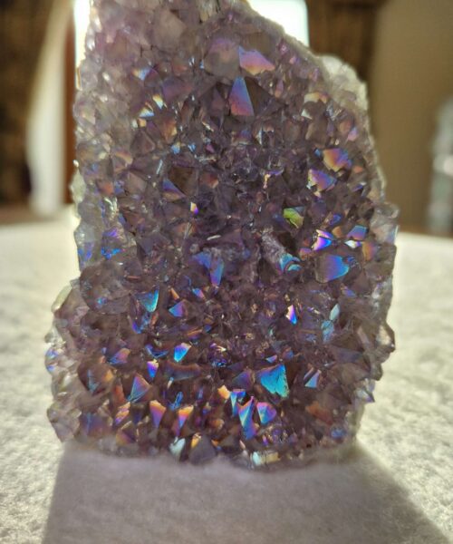 Premium High Grade Amethyst Angel Aura Druzy 243 Mini Geode Cluster Piece Cut Base 301g H8.5xW6xD4cm
