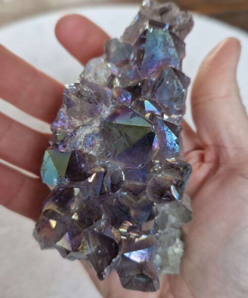 Premium High Grade Amethyst Angel Aura Druzy 247 Mini Geode Cluster Piece Cut Base 344g H10xW5.5xD6cm - Image 4