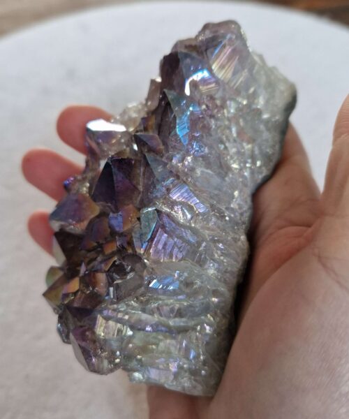 Premium High Grade Amethyst Angel Aura Druzy 247 Mini Geode Cluster Piece Cut Base 344g H10xW5.5xD6cm - Image 5