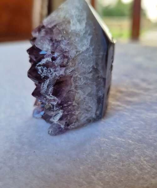 Alternative view of Premium Amethyst Quartz Purple Druzy Side Point 14 Crystal Tower 122g H5xW4.5xD4.5cm