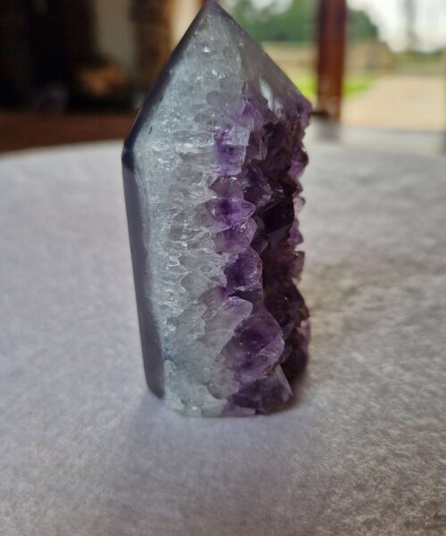 Alternative view of Premium Amethyst Quartz Purple Druzy Side Point 26 Crystal Tower 181g H7.5xW4.5xD3cm