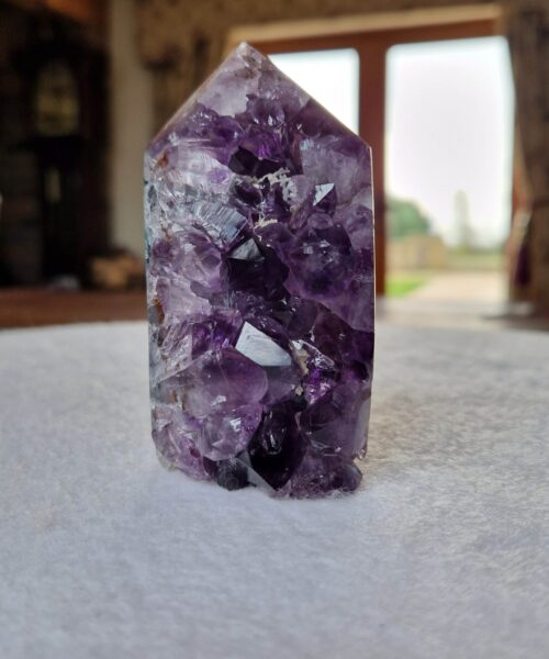 Premium Amethyst Quartz Purple Druzy Side Point 28 Crystal Tower 235g H8xW5xD4cm - Image 9