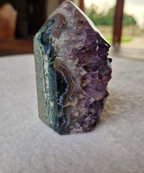 Alternative view of Premium Amethyst Quartz Purple Druzy Side Point 31 Crystal Tower 285g H8xW5.5xD4.5cm