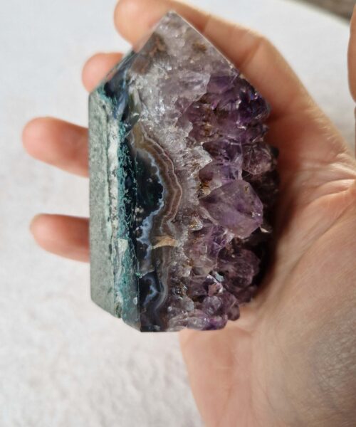Premium Amethyst Quartz Purple Druzy Side Point 31 Crystal Tower 285g H8xW5.5xD4.5cm - Image 7
