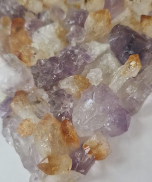 Handmade Unique Exclusive Amethyst & Citrine Crystal Heart – Framed Picture Wall Art White Frame - Image 4