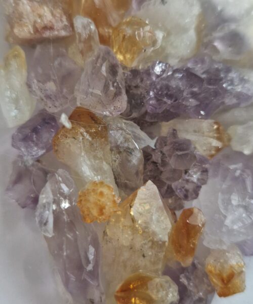Handmade Unique Exclusive Amethyst & Citrine Crystal Heart – Framed Picture Wall Art White Frame - Image 8