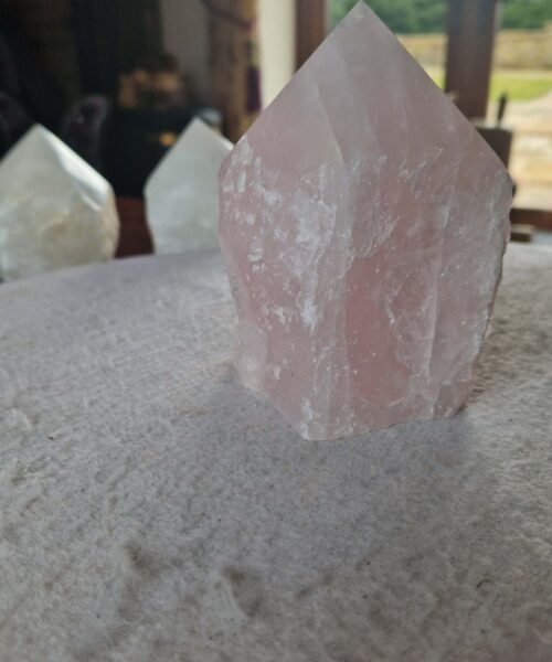 Alternative view of Large Rose Quartz Pink Crystal 35 Quartz Tower Points Polished Tip Gemstones Natural 1.144g H12x10xD8.5cm