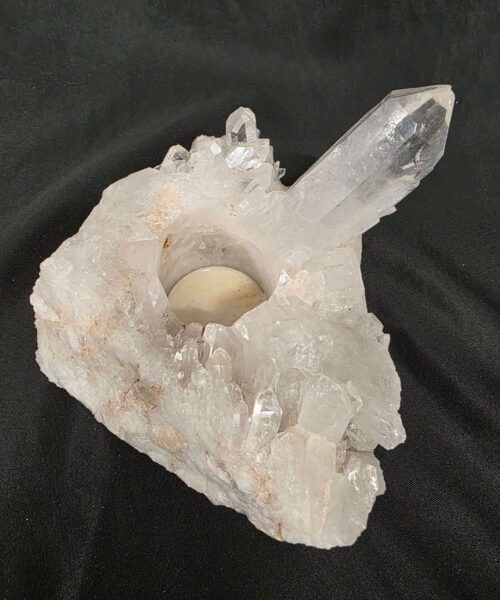 Alternative view of Large Premium Rock Crystal Quartz Candle Holder 39 Clear Crystal White Tealight Holders 1.136g H9xW15xD13cm