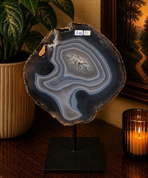 Large Premium Agate Natural Slice on Stand 21 – 2.354g - H31xW24xD12cm