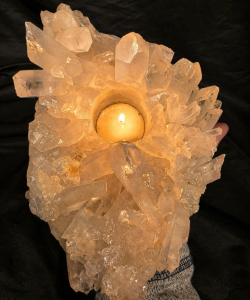 Large Premium Rock Crystal Quartz Candle Holder 27 Clear Crystal White Tealight Holders 1.842g H8xW18xD13.5cm