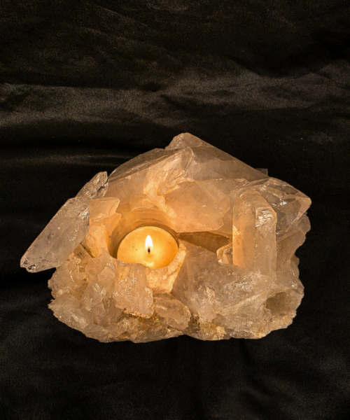 Large Premium Rock Crystal Quartz Candle Holder 28 Clear Crystal White Tealight Holders 1.308g H6.5xW18xD13cm