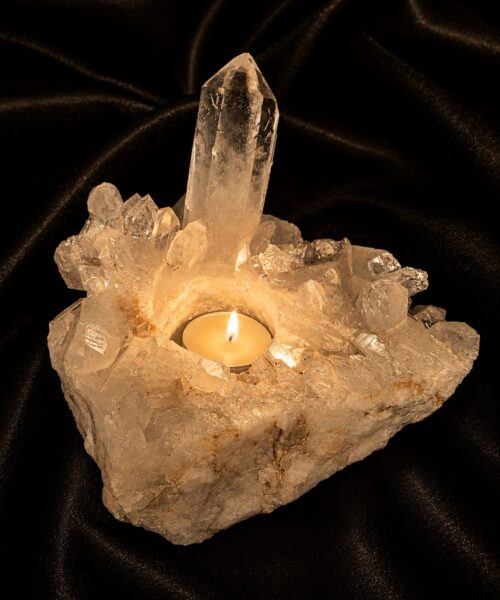 Large Premium Rock Crystal Quartz Candle Holder 39 Clear Crystal White Tealight Holders 1.136g H9xW15xD13cm