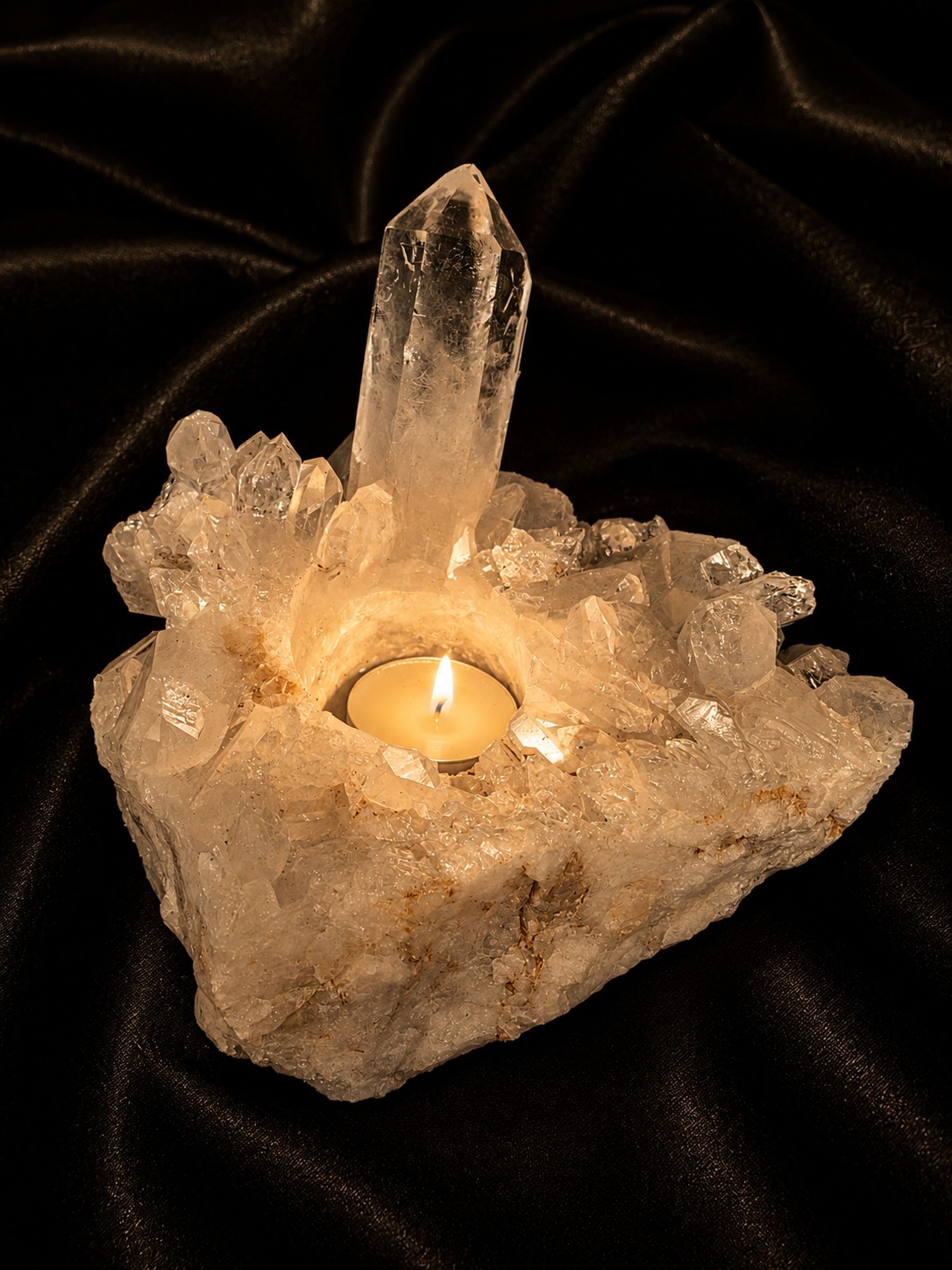 Large Premium Rock Crystal Quartz Candle Holder 39 Clear Crystal White Tealight Holders 1.136g H9xW15xD13cm