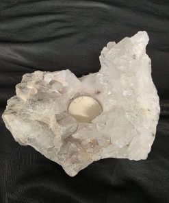 Large Premium Rock Crystal Quartz Candle Holder 20A Clear Crystal White Tealight Holders 967g H9xW15xD11cm