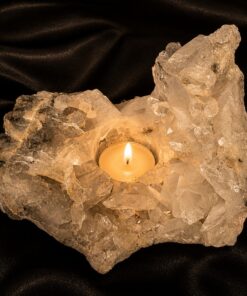 Large Premium Rock Crystal Quartz Candle Holder 20A Clear Crystal White Tealight Holders 967g H9xW15xD11cm