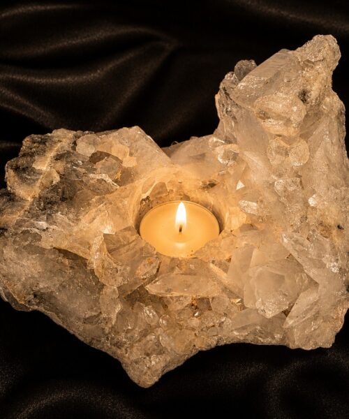 Large Premium Rock Crystal Quartz Candle Holder 20A Clear Crystal White Tealight Holders 967g H9xW15xD11cm